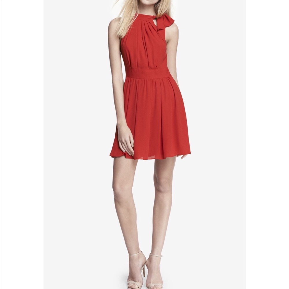 Express Red Neck Tie Halter Dress Date Night 